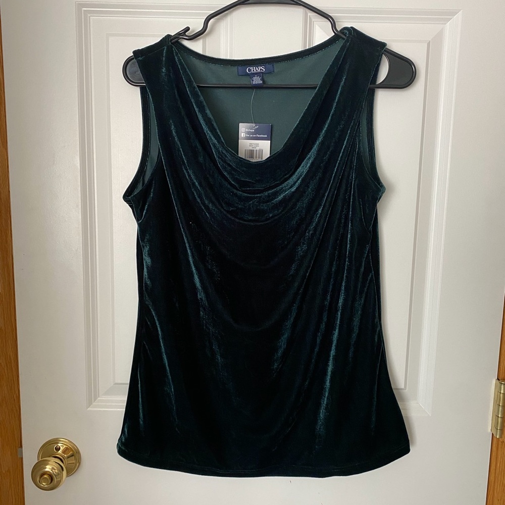 Emerald green Chaps sleeveless velour tank, size L. NWT